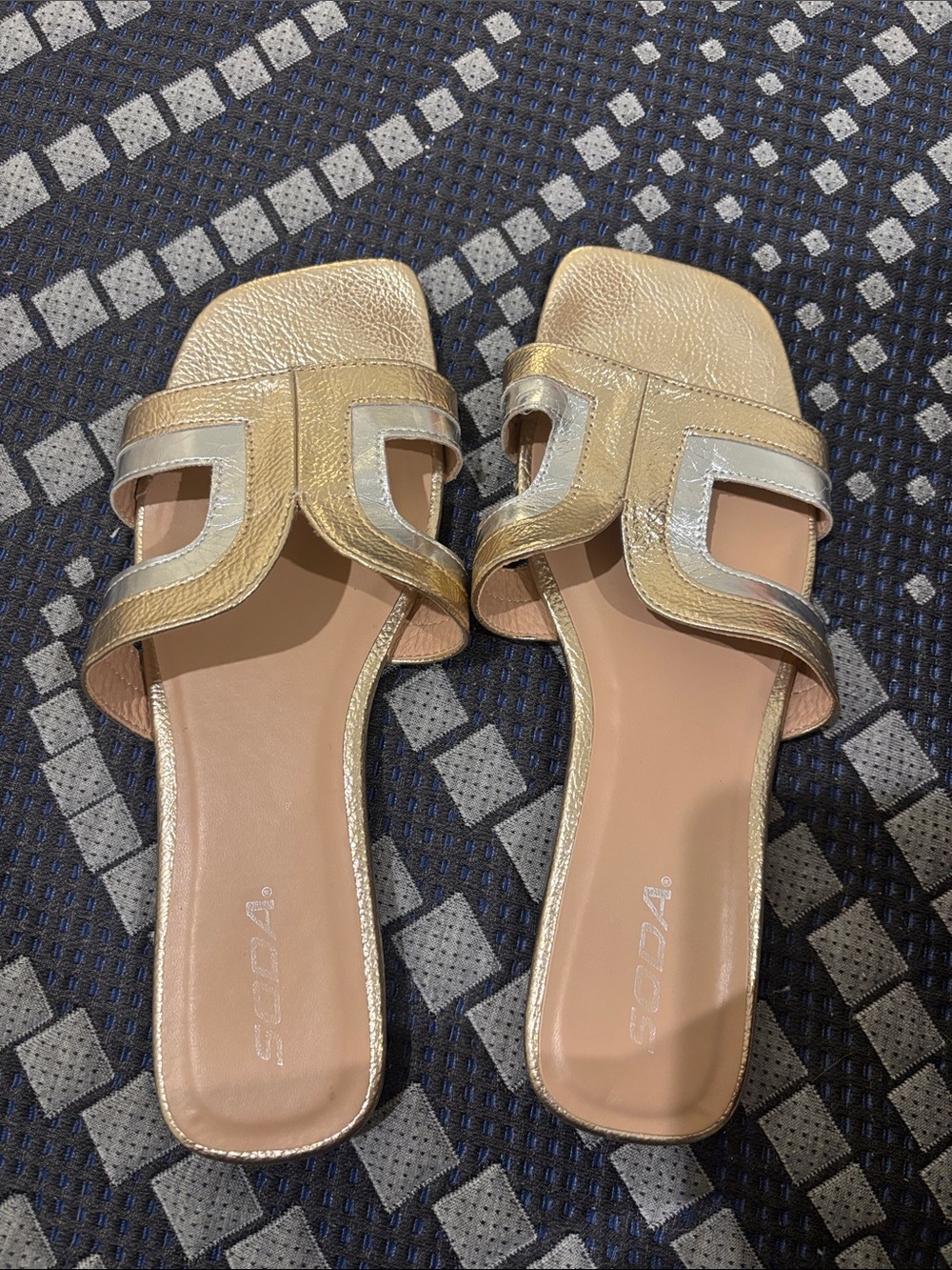 Soda Metallic Gold and Silver Cutout Slide Sandals